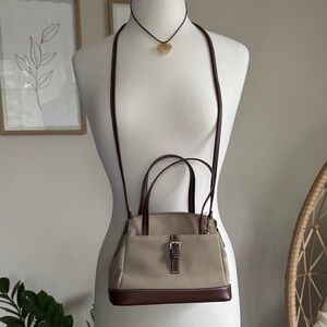 Vintage Etienne Aigner Tan Mini Crossbody Bag w/ Brown Leather Trim & Handles